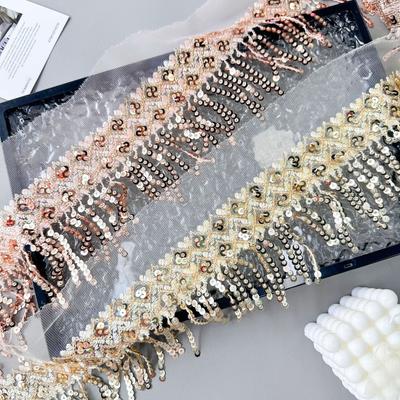 Mesh Sequined Rhombus Checkered Beads Row Beard Fringed Handmade Diy Clothing Accessories Decorative Lace Lace Accessories
