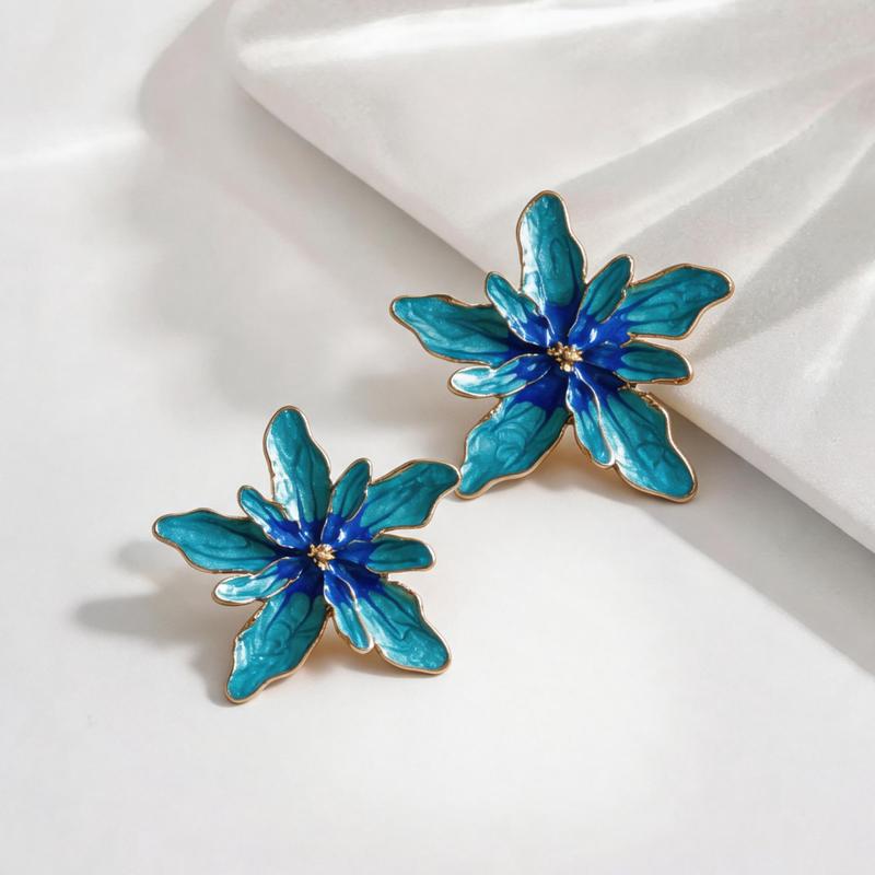 Europe and America Large Drip Oil Flower Stud Earrings for Women Luxury Floral Irregular Personality Earrings Vacation Jewelry