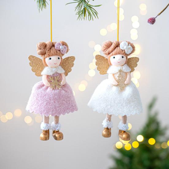 Christmas Angel Ornament Plush Felt Doll Festive Christmas Tree Decoration with Lanyard Holiday Spirit Hanging Pendant