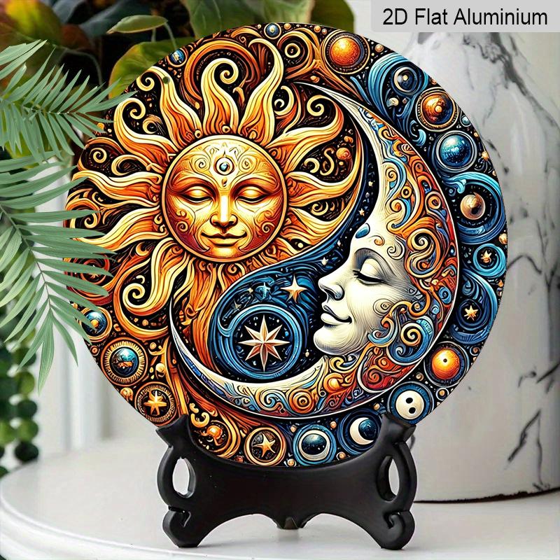 2D Flat, 1pc Fantasy Sun & Moon Metal Aluminum Sign - Mysterious Art Style Aluminum Wall Decor for Garden, Patio, Indoor & Outdoor Use - Celestial