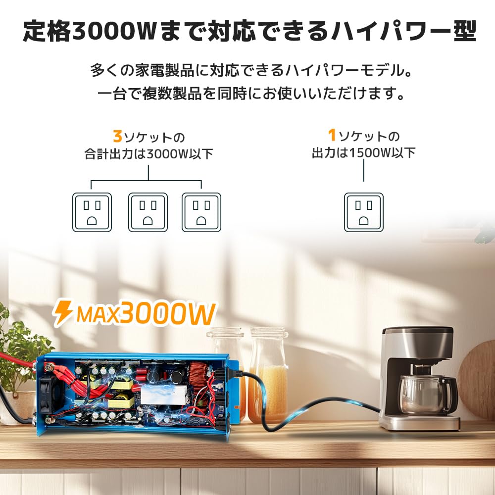 Innenlandsk LVYUAN 12V Momentan Ren Sinus DC 12V til AC 100V 3 AC Bilinverter for Solenergi Katastrofe Jordskjelvkatastrofe Kjøkken Utendørs og