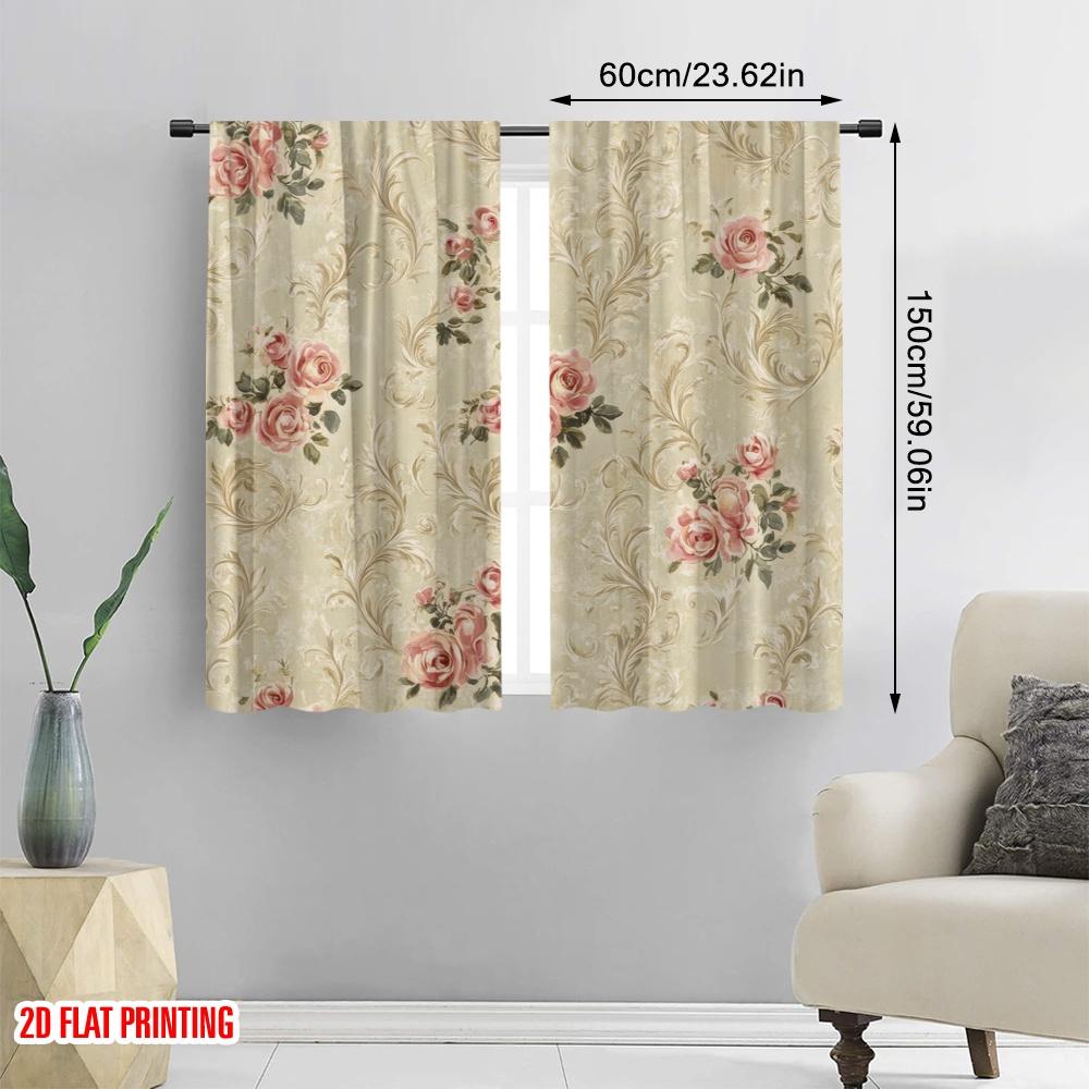 2 Stück, 2D-Flachdruck Beliebte Vorhänge Vintage Rosenmuster Vielseitiges Polyester (ohne Stange) Festlich Perfekt für Wohnzimmer,