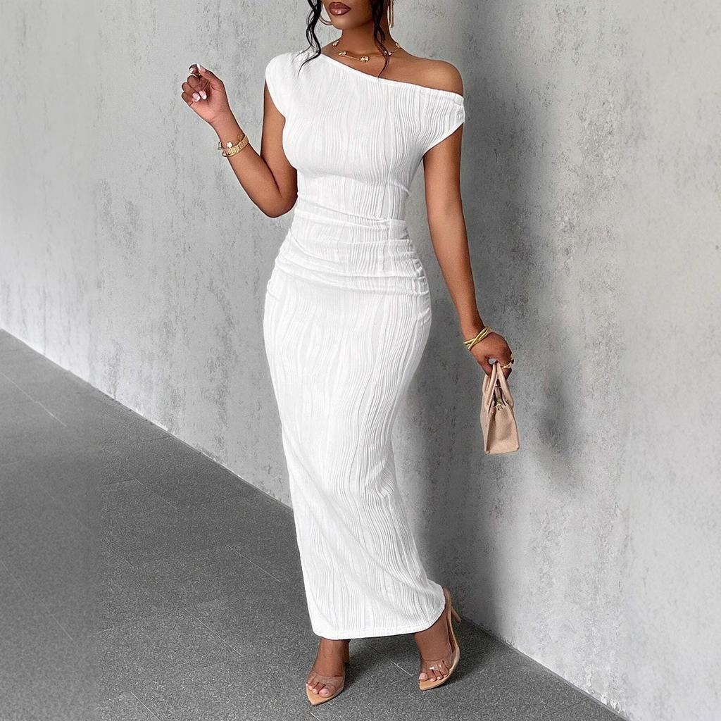 Neues Süßes und Modisches Off-Shoulder-Kleid mit Wasserkräuselung