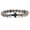 Braccialetto con ciondolo in pietra naturale con croce nera lava opaca perline bracciali fatti a mano uomo donna preghiera fitness catena coppia gioielli regalo