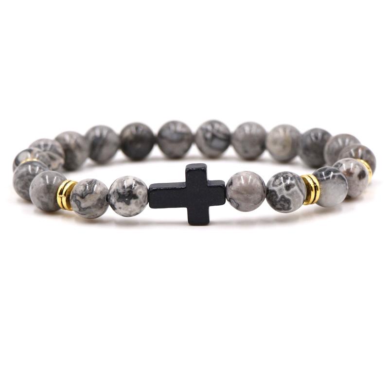 Braccialetto con ciondolo in pietra naturale con croce nera lava opaca perline bracciali fatti a mano uomo donna preghiera fitness catena coppia gioielli regalo