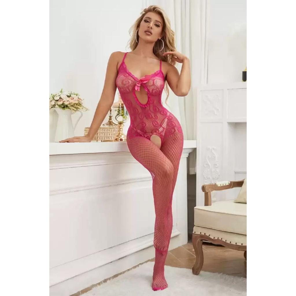 Women's Fantasy Babydoll Garter Patterned Erotic Private Zone Open Sexy Fantasy Body Socks Black