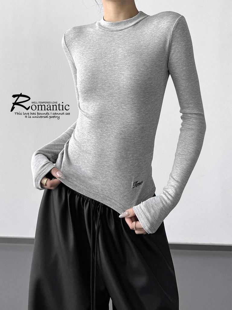 2025 Women's Slim Fit Long Sleeve T-Shirt - Autumn Winter Solid Color Base Layer Top