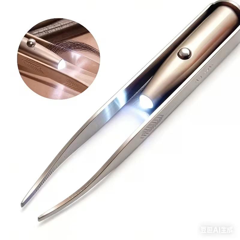 

LED Light Eyebrow Tweezers - Stainless Steel Precision Tool with Built-in Light, Portable for Travel & Home, Smooth Metal серебряный