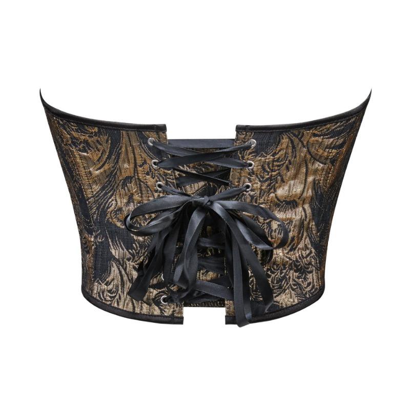 Vintage Jacquard Strapless Corset Top Heart Shaped Waist Cincher