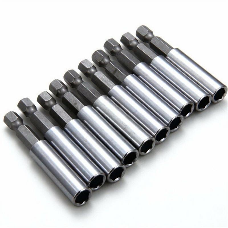 10Pcs 60mm Magnetic Screwdriver Extension Bit Tips Holder 1/4in Hex Shank Set(Silver Color)