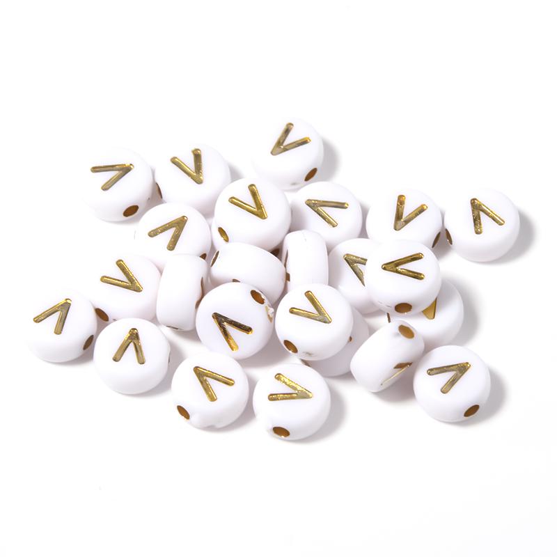 100Pcs 7mm Acrylic Alphabet Beads A-Z Gold Color Letters Beads For Jewelry Making Flat Round Spaced Bead DIY Bracelet Necklace