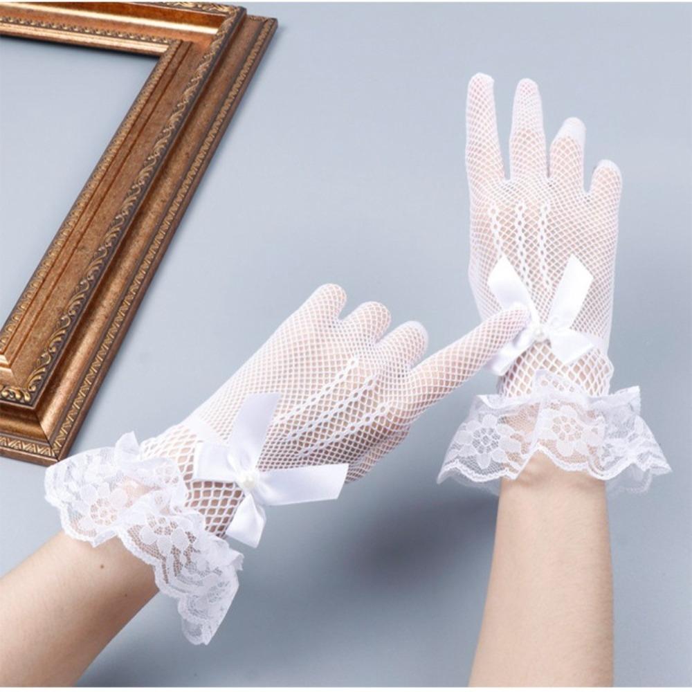 1pair Stretchy Lace Mesh Gloves Hollowout Lolita Gloves Bride Fishnet Lace Gloves  Dancing