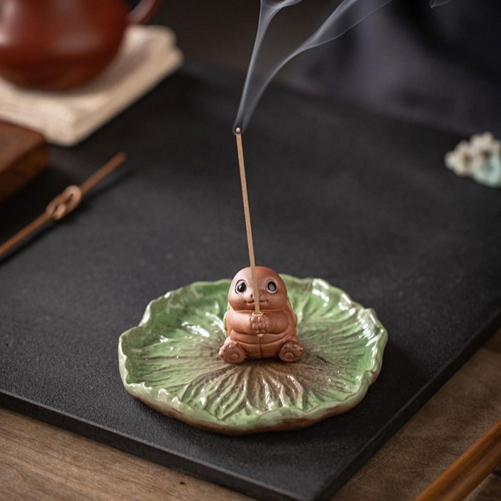 Zen Chinese Style Lotus Tabletop Incense Base Ceramics Incense Stick Burner  For Household Aroma