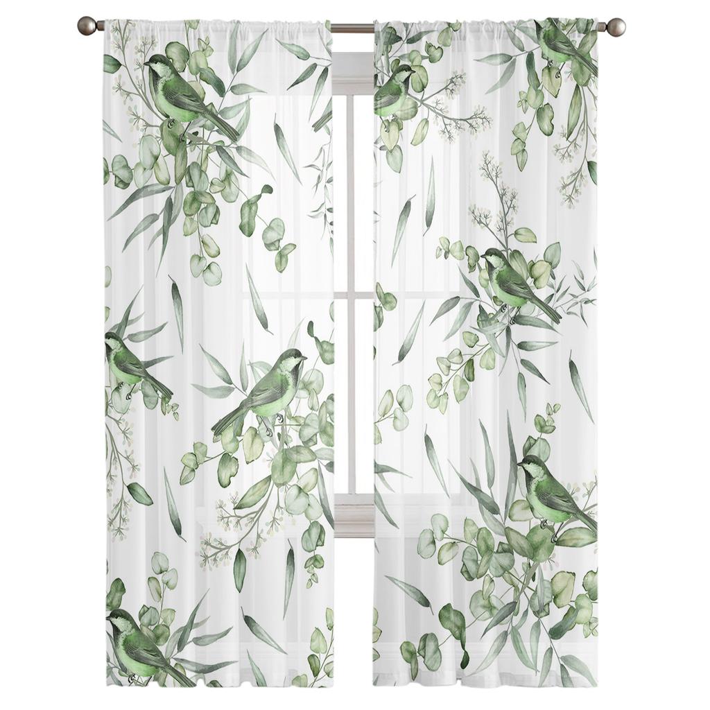 Summer Plants Four Leaf Grass Green Leaf Watercolor Bedroom Curtains Tulle Sheer Curtain Living Room Home Decor Voile Drapes