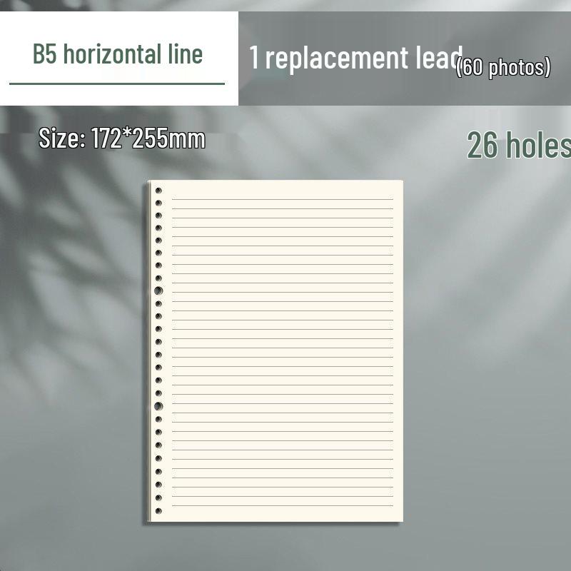 B5 Loose-Leaf Notebook Refill with 26-Hole and A5 Detachable Loose-Leaf Paper, 20-Hole Horizontal Line Grid for Exam Prep.