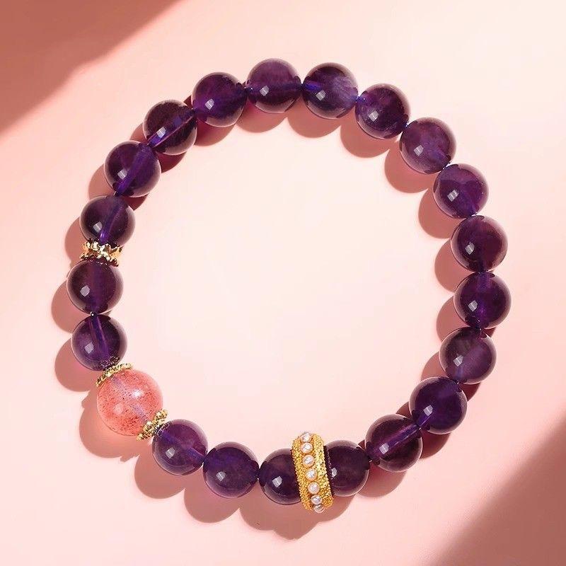 JYL TS Bracelet Buddha  Red Bead Style Invokes Blessings And Protection [Transfer Strawberry] Artificial Amethyst бледный церулеан