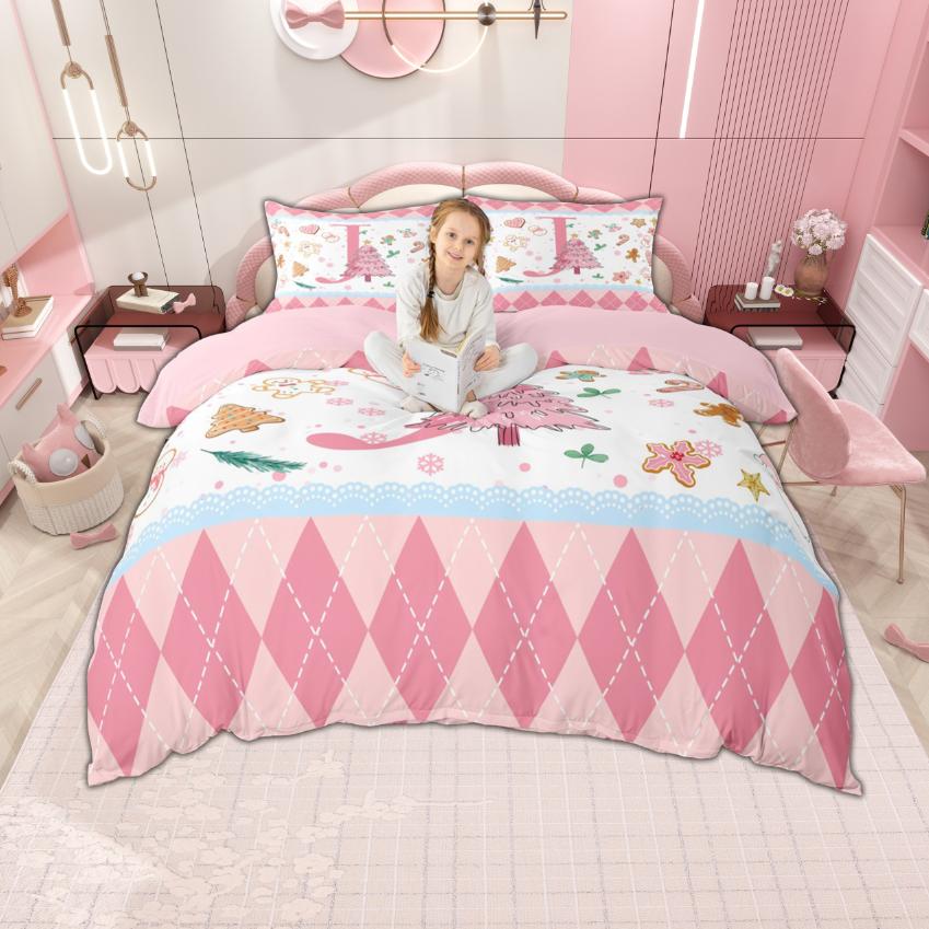 Comforter Homewish Personalized Xmas Tree Pink Merry Christmas Bedding Set Monogrammed Bedroom Set Room Decor