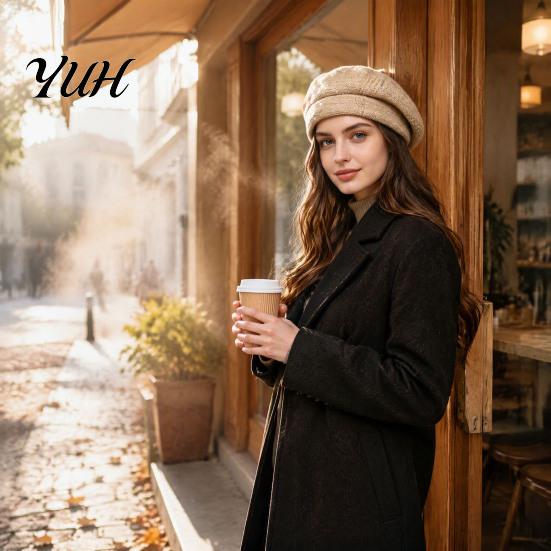 Outdoor Shopping Headgear Knitted Beret Hat for Women, Winter Warm Painter Cap, Fleece Lined, Cozy Solid Color Artist Cold Weather Weekend Leisure