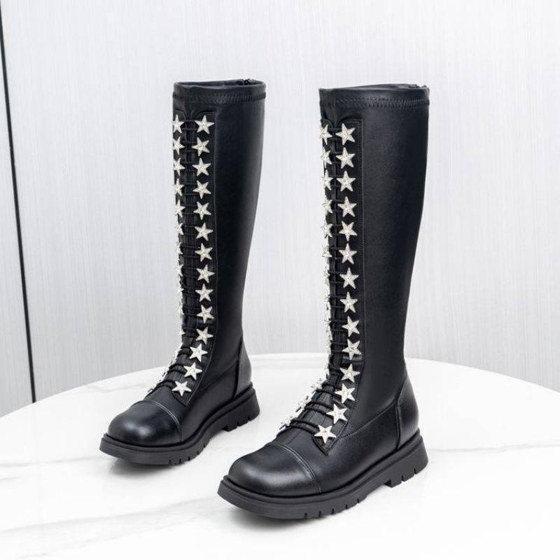 Autumn and Winter Girls' High Boots Solid Color Round Head Rear Zipper Medium Older Children's Princess Boots Comfortable Soft Sole Children's Mar