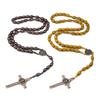 Christian Handmade Wooden Rosary Necklace Prayer Beads with Holy Soil Medal and Cross Bohemian Style for Men and Women