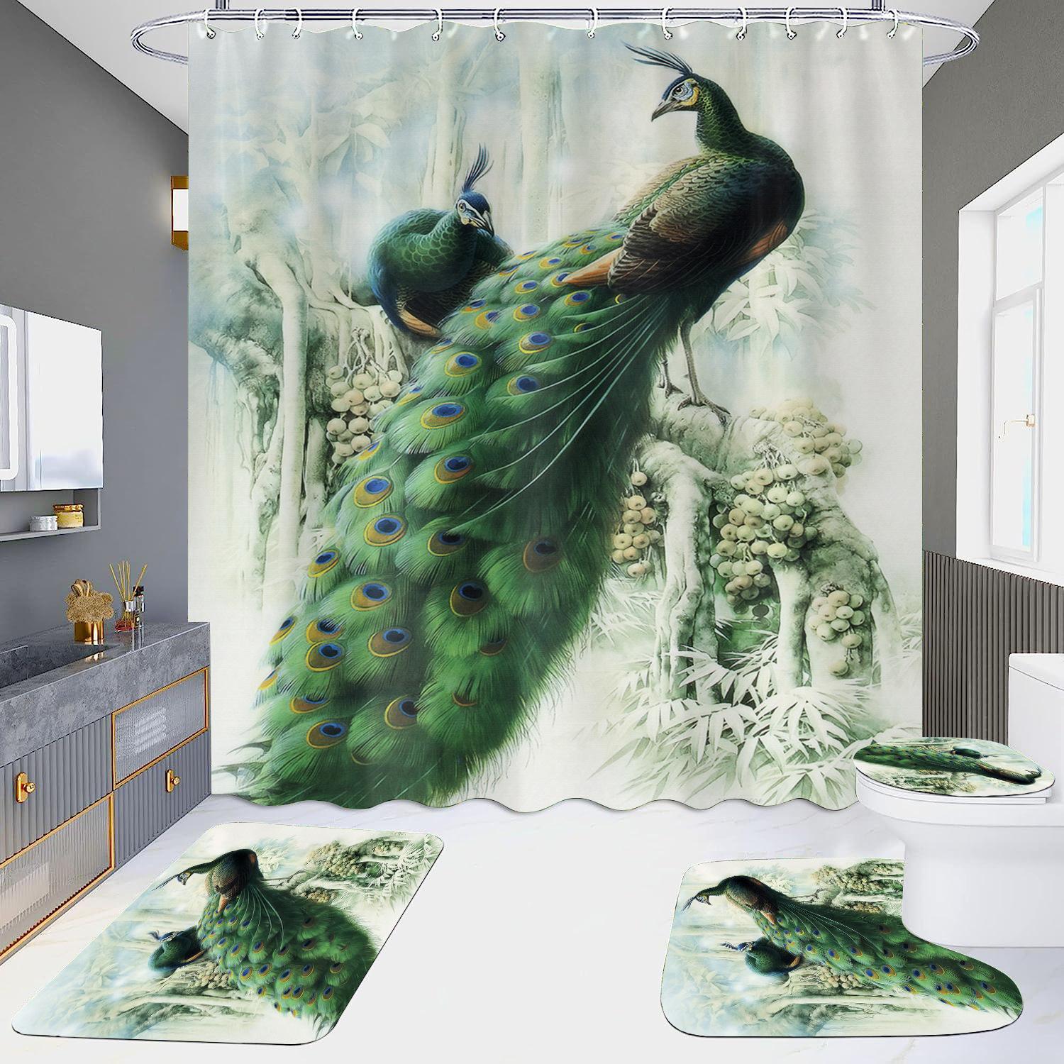 

HD занавеска для душа, набор из четырех предметов, водонепроницаемая без дырокола, ванная комната, отель, туалетная перегородка, занавеска Павлин Only curtain 180x200