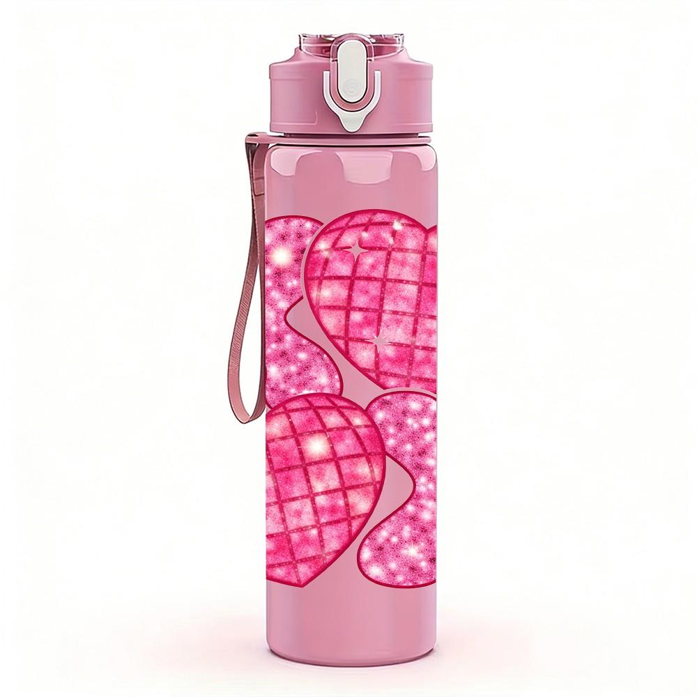 1PC Pink Leopard Glitter Texture Print 750ml Color Plastic Sports Water Bottle Leakproof Flip Straw Lid Suitable for Sports Office Home Use