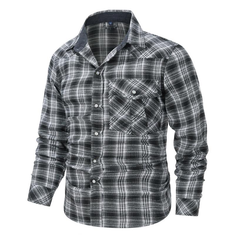 Men's Spring Autumn Plaid Shirts Long-Sleeved Casual Shirt Outdoor Safari Hiking Cargo Cotton Tops