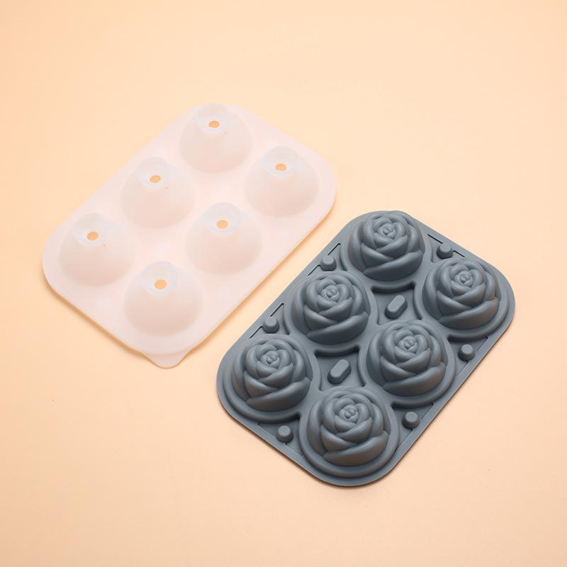 6-grids Elegant Rose Shaped Ice Cube Mold Reusable Silicone IceTray Flower Ice Ball Mold DIY Whiskey Mold for Summer Drinks 1pcs