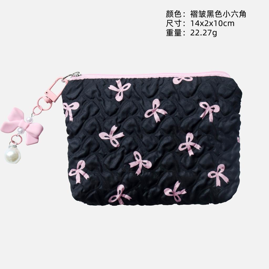 Cute Makeup Bag for Women Korean Style Lace Bow Cosmetic Pouch Large Capacity Travel Toiletry Organizer Zipper Clutch Coin Purse