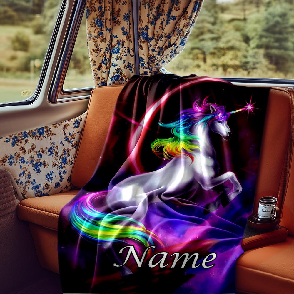 Unicorn Floral Blanket Personalized Name Soft Comfortable Stylish Blanket Car Blanket Perfect For Travel Camping Outdoor Home Suitable For All Seasons