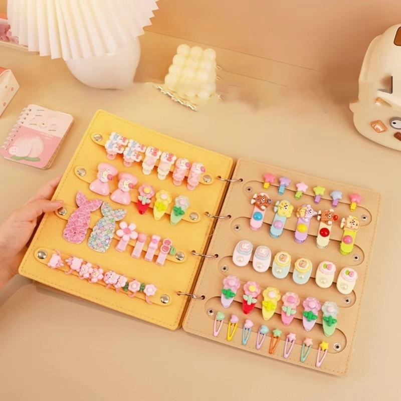 Portable Hair Jewelry Display Case Felt Texture for Kids Accessories Felt Organizers Book with Multiple Storage Pockets
