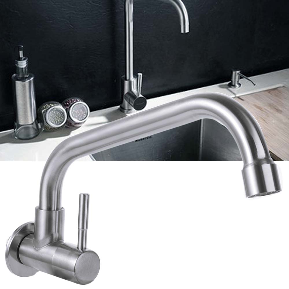 Stainless Steel Rotatable Kitchen Faucet Wall Mounted Single Cold Water Faucet  Washbasin