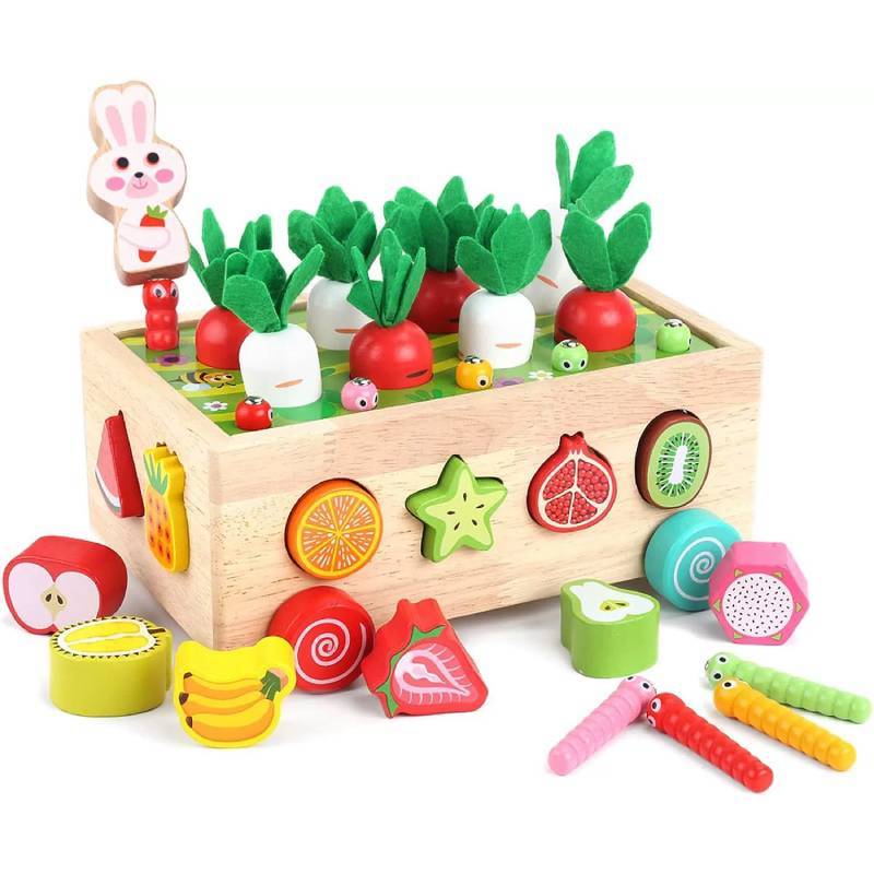 Childrens Wooden Paired Insect Catching Carrot Pulling Fruit Toy For Daily Gift