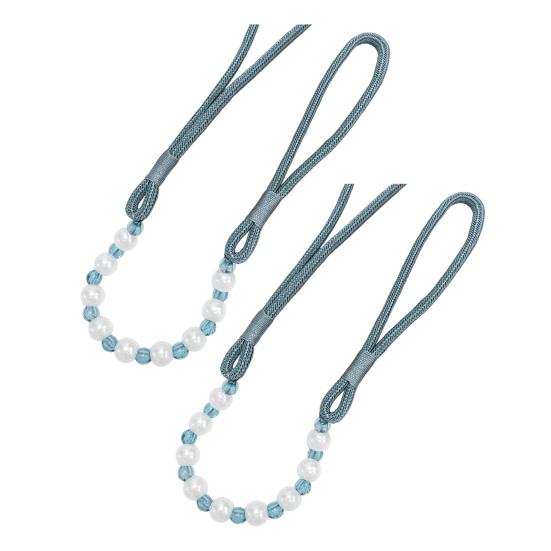2Pcs Curtain Tiebacks with Pearls, Handmade Decorative Curtain Holdbacks Rope, Outdoor Farmhouse Tie Backs for Curtains, Curtain Holders for Drapes