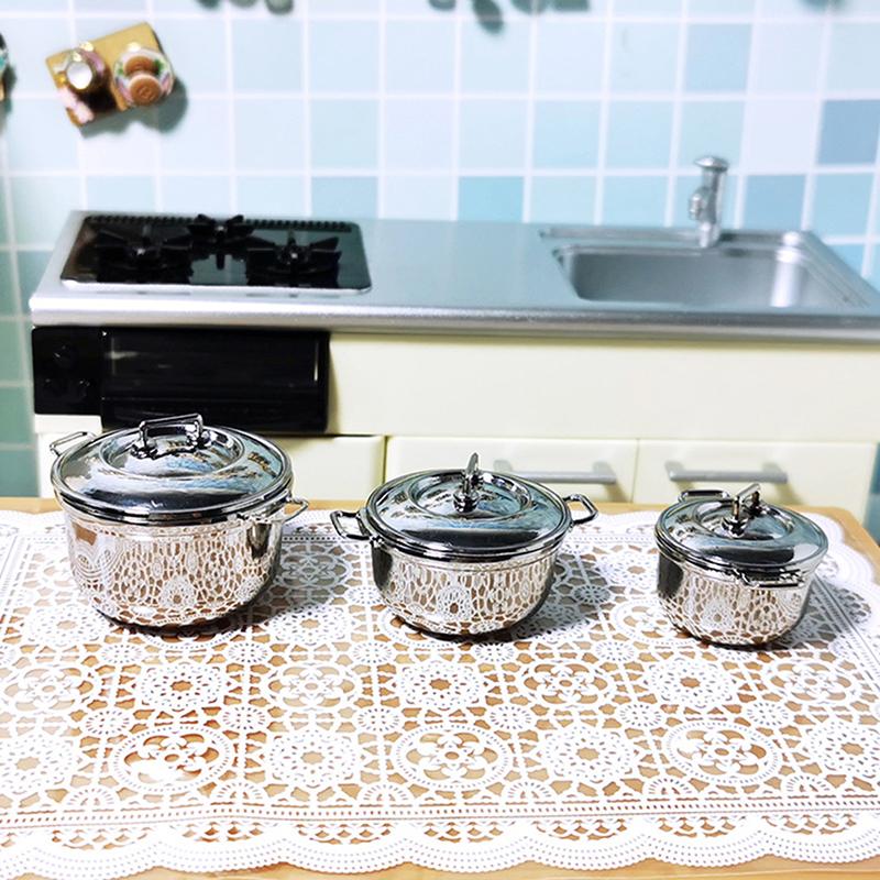 1/12 Dollhouse Miniature Imitated Stainless Steel Casserole Kitchen Cookware