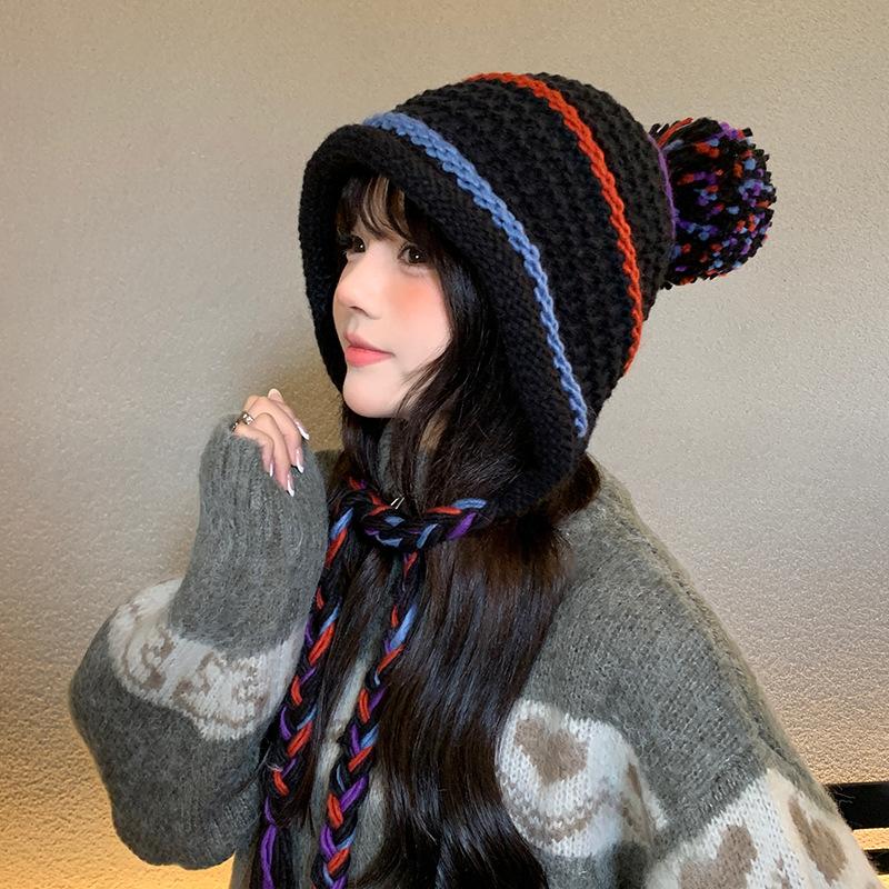 Japanese Tassel Woolen Hat for Women In Autumn and Winter Thickened Warm Knitted Hat Versatile Student Ear Protection Pullover Hat Trend