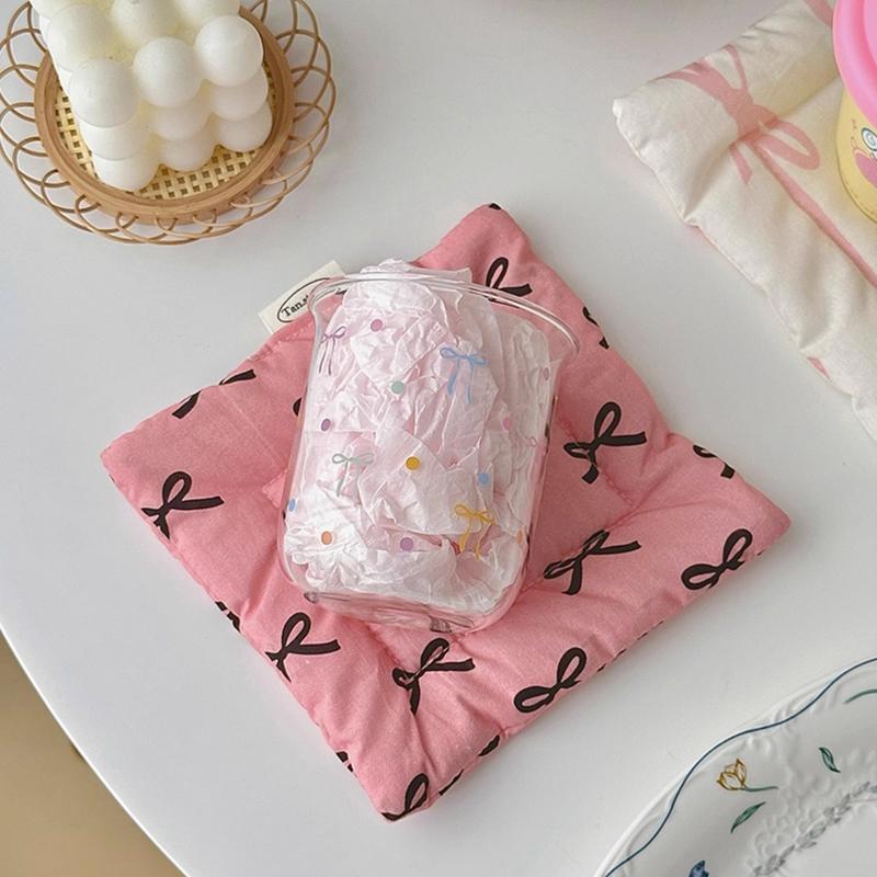 Korean Bow Cotton Coaster Key Storage Jewellery Mat Double-Sided Thickened Fabric Sweet Drawstring Portable Accessories