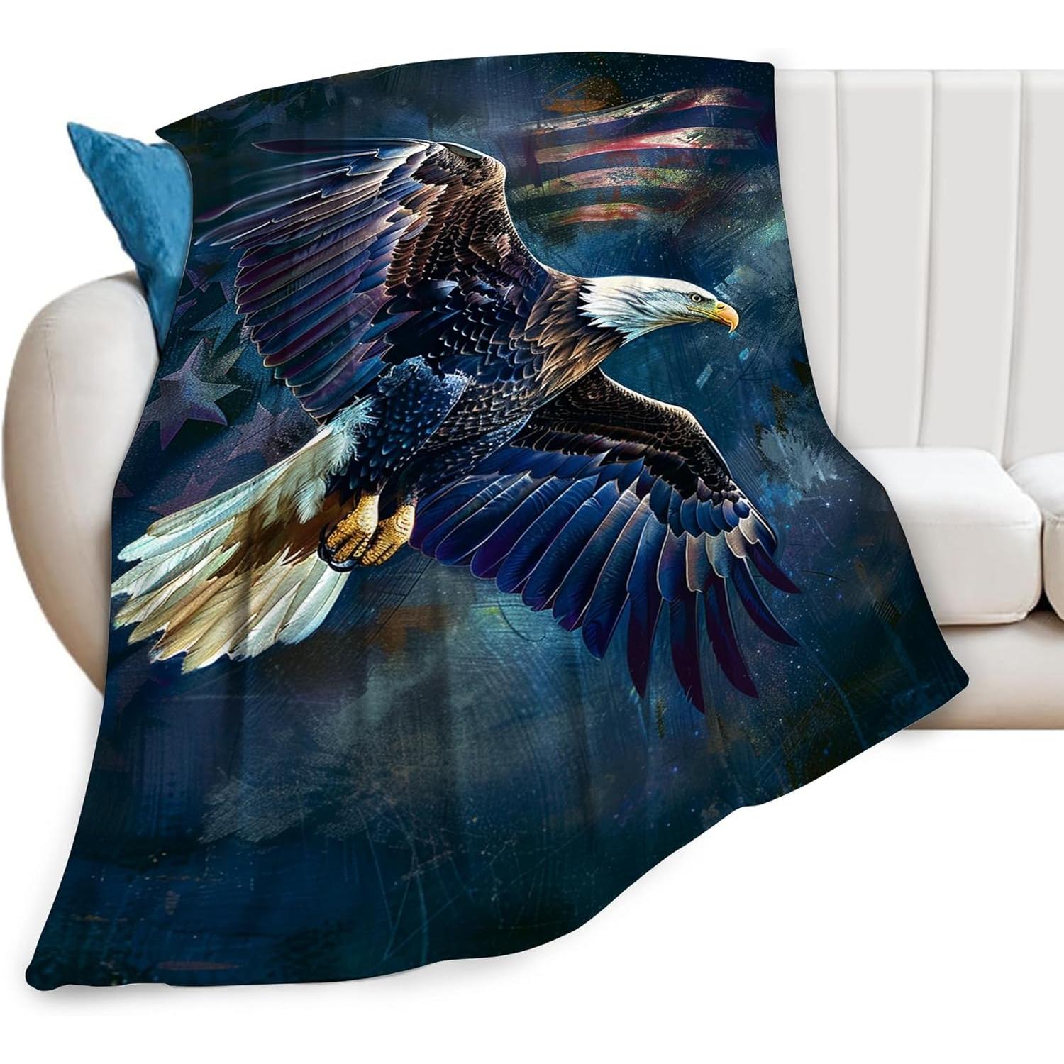 

American Eagle Bald Eagle Throw Blanket - Soft Warm Cozy Fleece for Couch, Sofa, Bed - Animal Decor Gift for Girls, Women, Boys, 75x90cm
