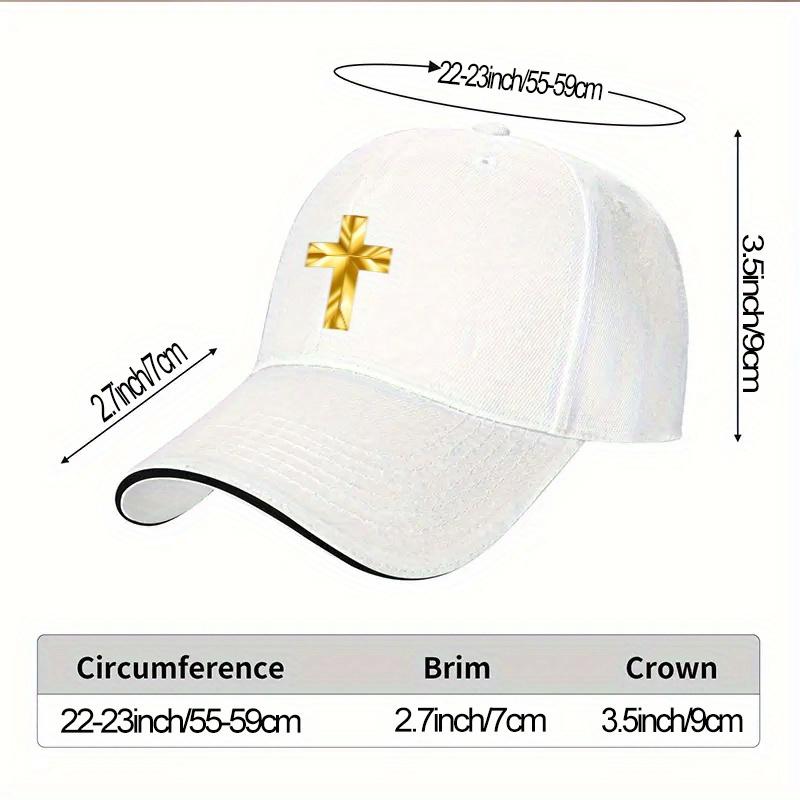 Golden Cross Baseball Cap Polyester Adjustable Casual Church Hat Trendy Unisex Adult Gift