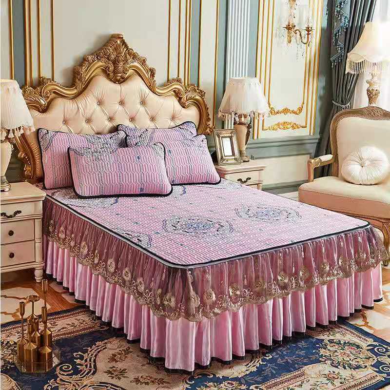 3pcs Bedding Set European Luxury Summer Cooling Bedspread Latex Ice Silk Elegant Bedcover Zipper Removable Quilted Bedspread
