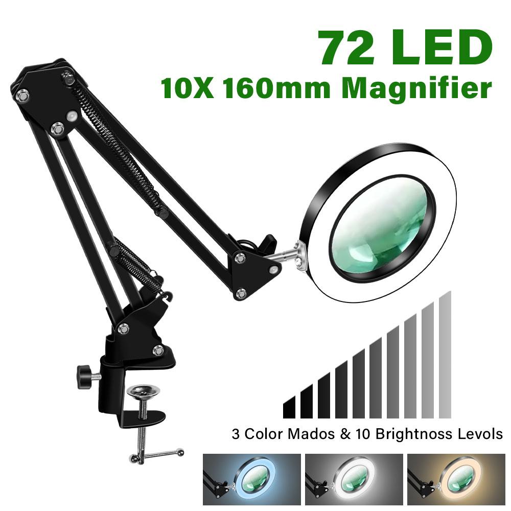 10X Magnifying Glass 3-color 64LED Light Amplifier, Suitable for Soldering Iron Repair, Table Lamps, Skin Care and Beauty Tools.