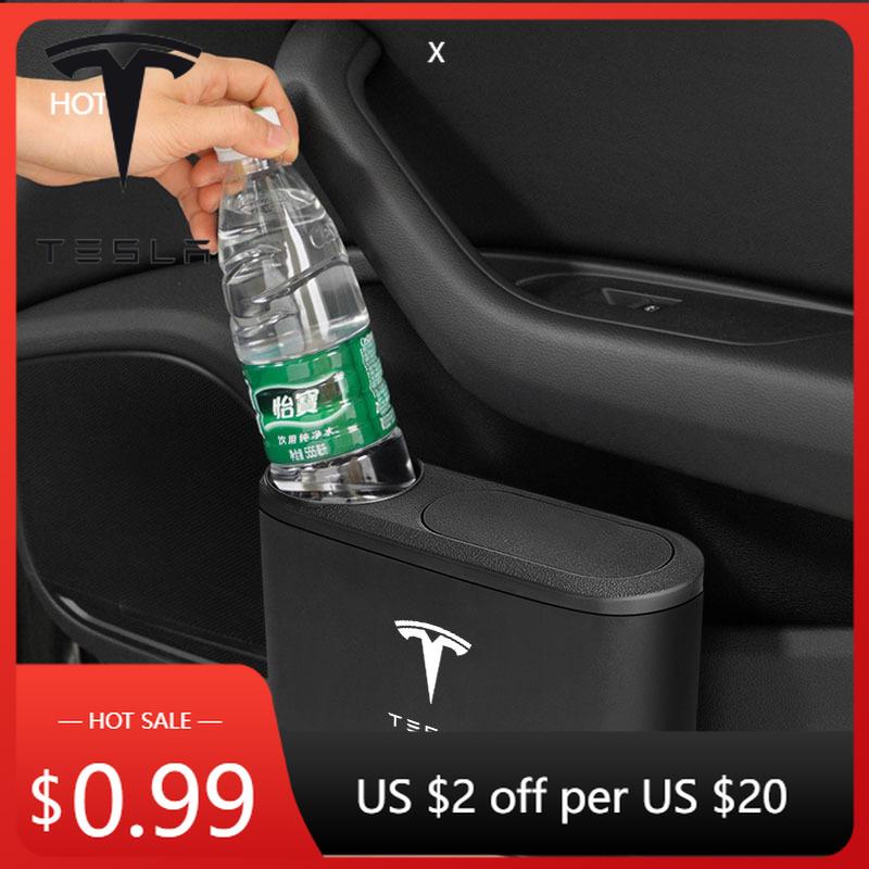 Autoaufkleber Tesla Auto Mülleimer Hängender Mülleimer mit Getränkehalter Organizer Box Auto Zubehör für Tesla Model 3 Y S X X Roadster Cyb