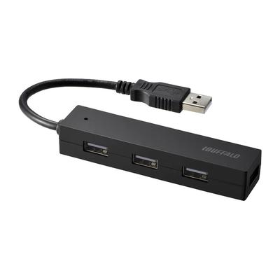 Buffalo BUFFALO USB-Hub, Busbetrieben, 4 Ports, Schwarz, BSH4U25BK, USB 2.0 [Windows/Mac-kompatibel]