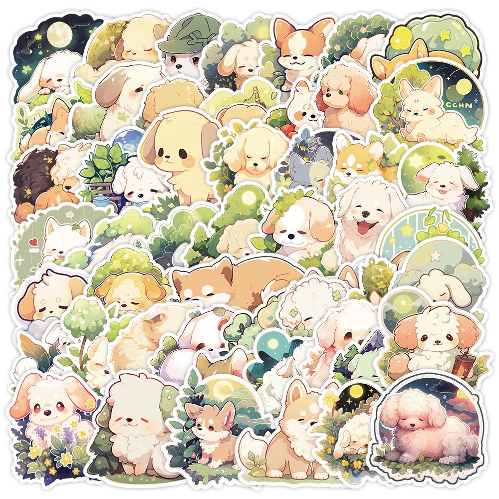 50 Cute Good Night Puppy Doodle Stickers - Waterproof Decorative Cartoon Stickers for Suitcases & Water Bottles