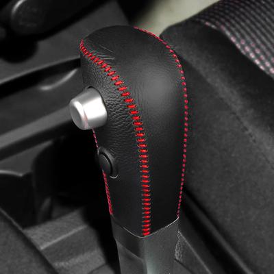 Schwarzes Echtleder Auto Schalthebelmanschette Abdeckung für Nissan Tiida 2005 200 2007 2008 2009 Automatik Schalthebelknauf Hülle
