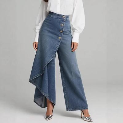 2026 Flare Faux Denim Skinny Pants - Solid Color, Casual Button-Up