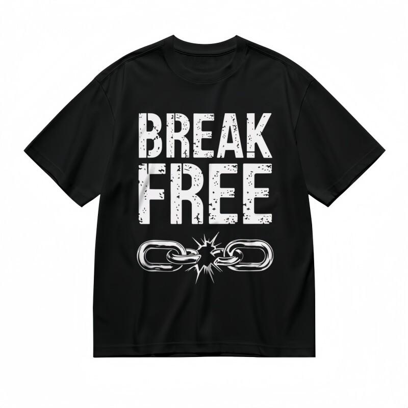 Men's T-shirt With Worn-In Text and Broken Chain Graphic Unisex Black Cotton Tee