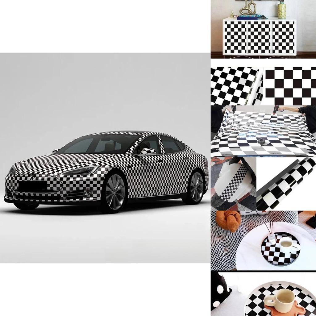 Black White Checker Pattern Bright Surface Stickers Car Decor For Motorcycles And Kitchen Surfaces