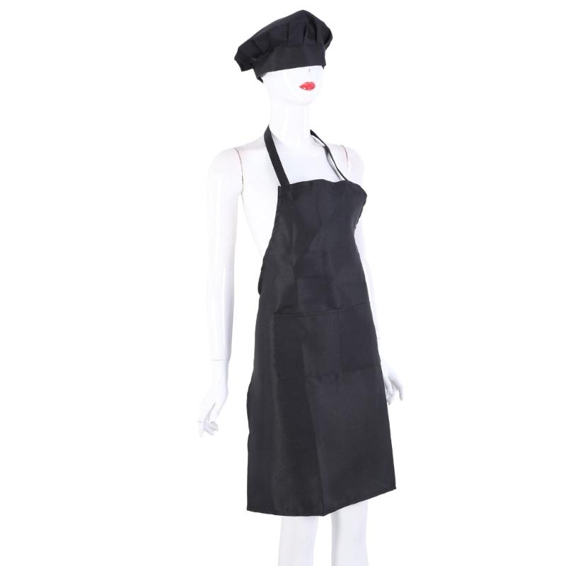 Cotton Apron With Hat, Spill Resistant, Easy to Clean Fabric, Includes Pockets Home Cooking Essential