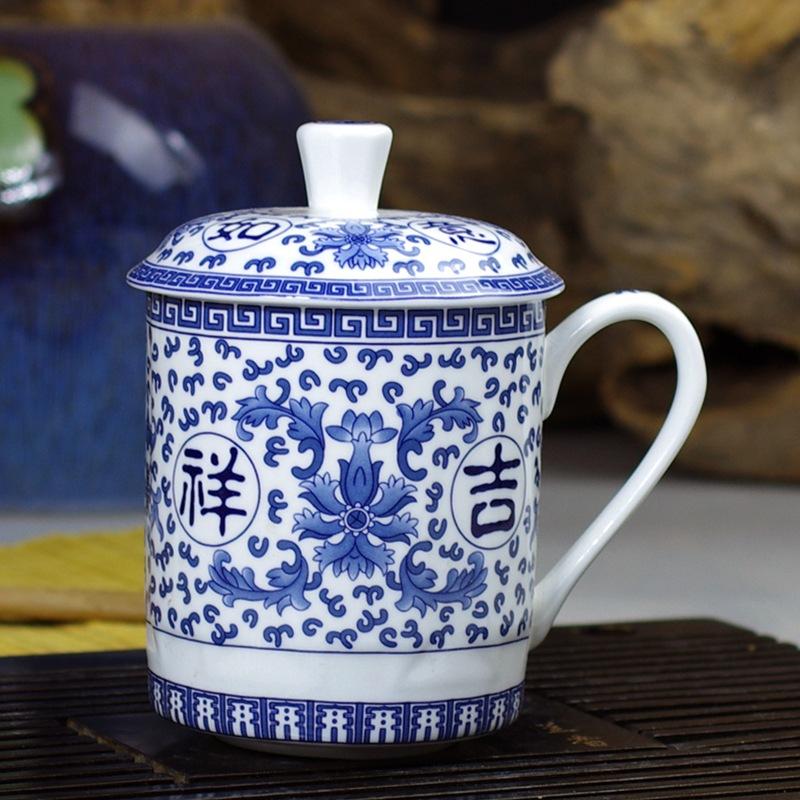 Jingdezhen Bone China Tea Cups with Lids, Conference Cups, Ceramic Water Cups, Office Cups, Gift Cups, Jing-style Cups
